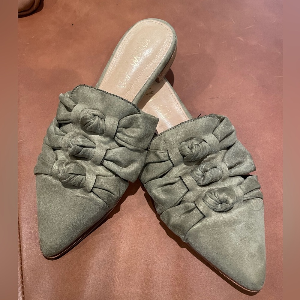 Miim green slides, mules genuine leather size 9